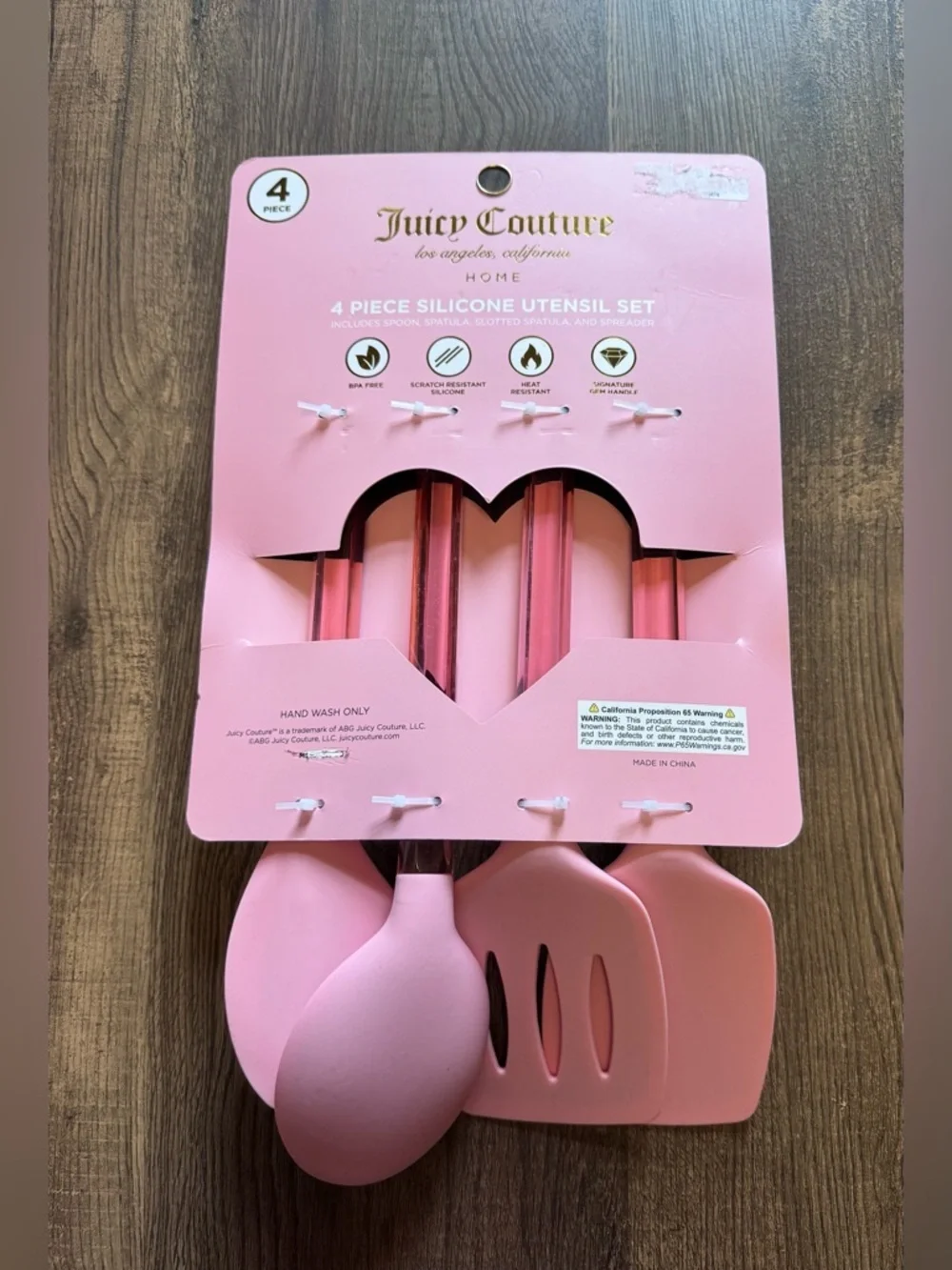 Juicy Couture Pink Silicone Kitchen Utensil & Whisk Set
